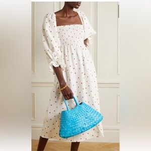 Sleeper Atlanta off the shoulder linen midi dress with strawberry detail